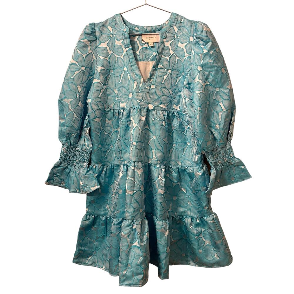 Tuckernuck Pomander Place Blue Daisy Jacquard Kenzo Ruffle Tiered Dress S - Picture 5 of 11